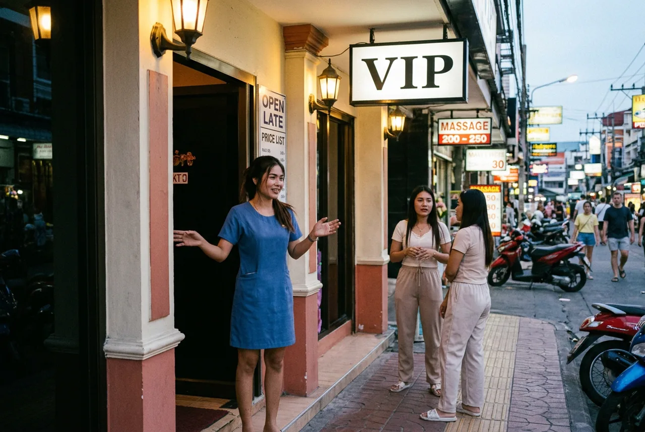 Pattaya bathhouse entrance at dusk