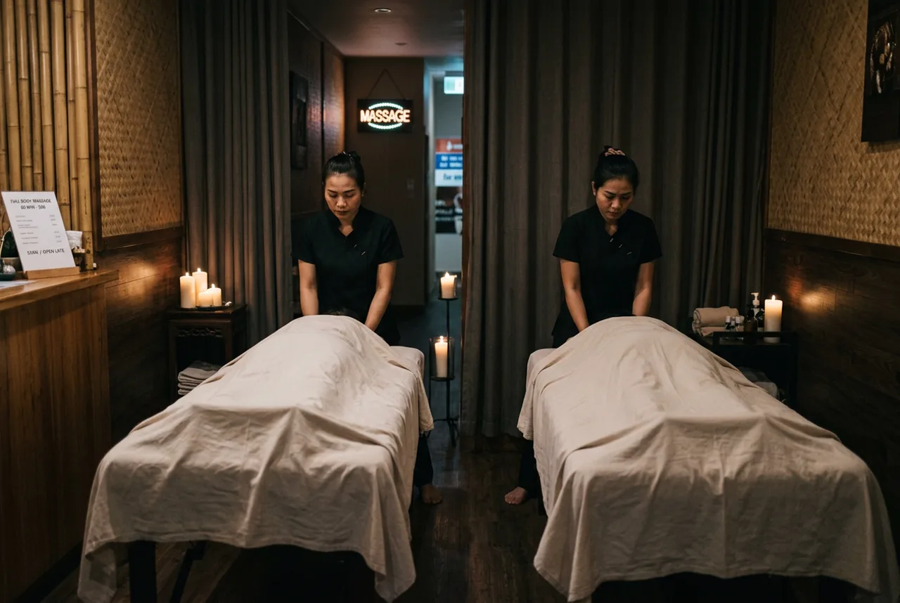 Couples massage session on twin tables in Bangkok