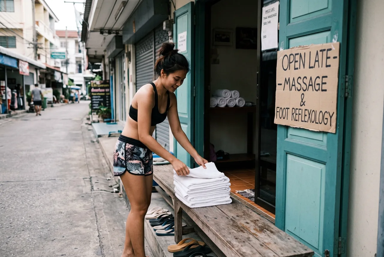 Morning opening at a small Pattaya massage shop